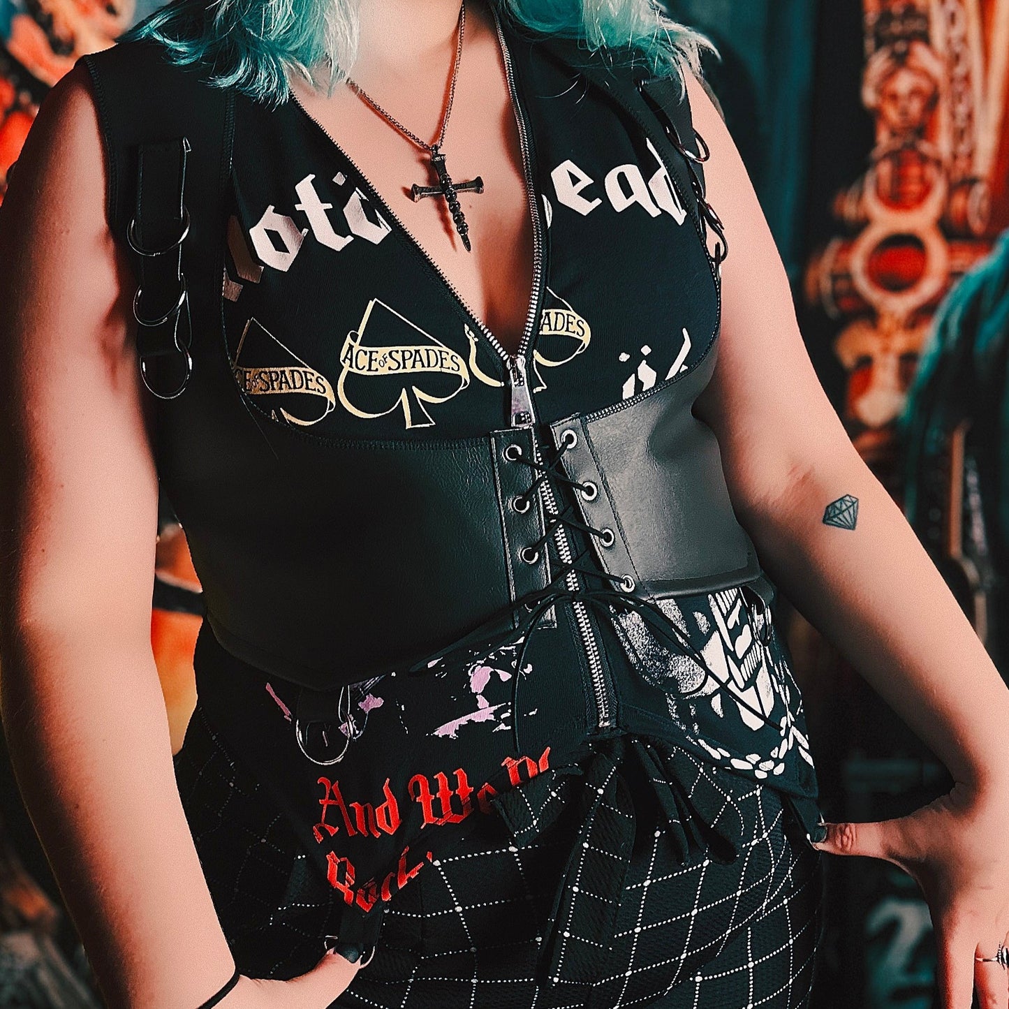 Black Faux Leather Corset Vest Size 16