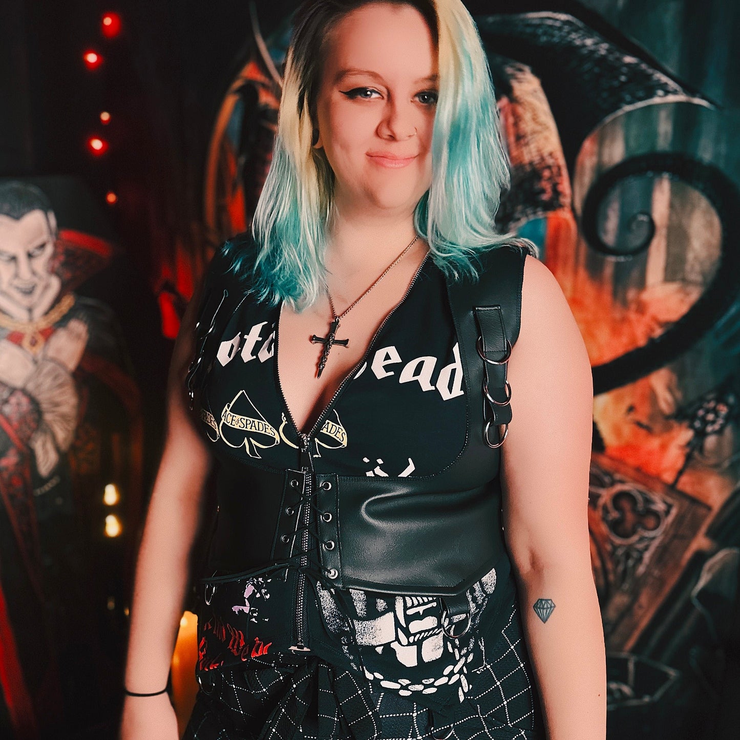 Black Faux Leather Corset Vest Size 16