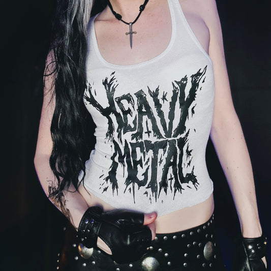 Heavy Metal White/Black Ribbed Custom Tank Top