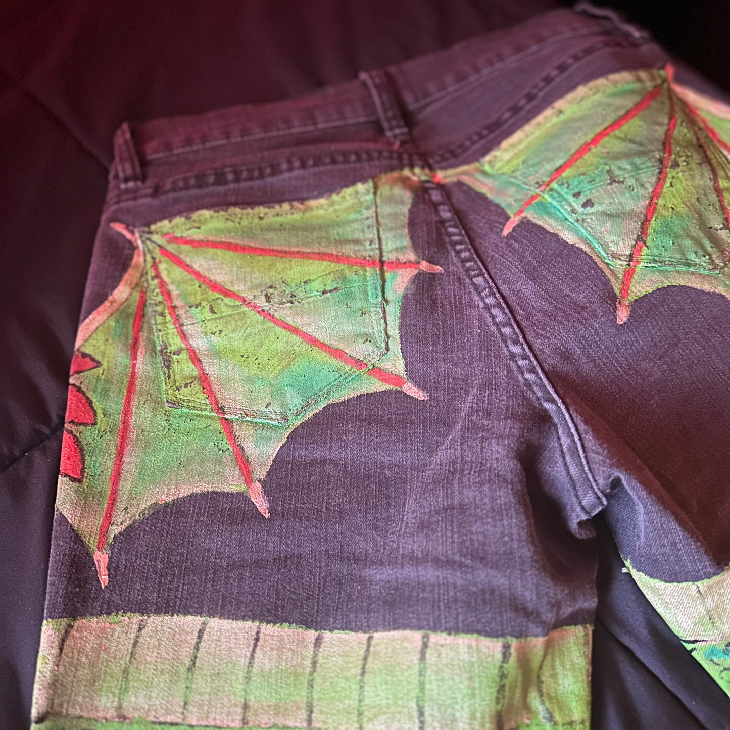 Hand Painted Dragon Jean Pants