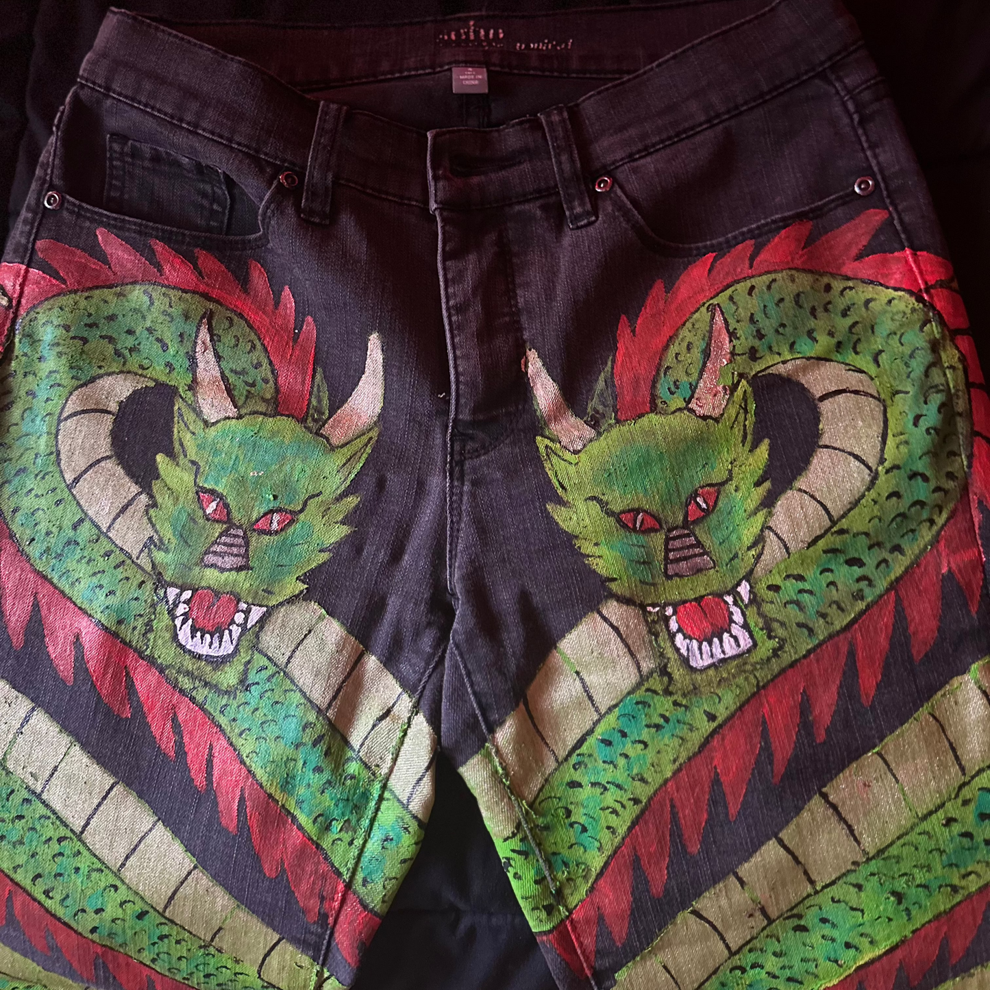 Hand Painted Dragon Jean Pants