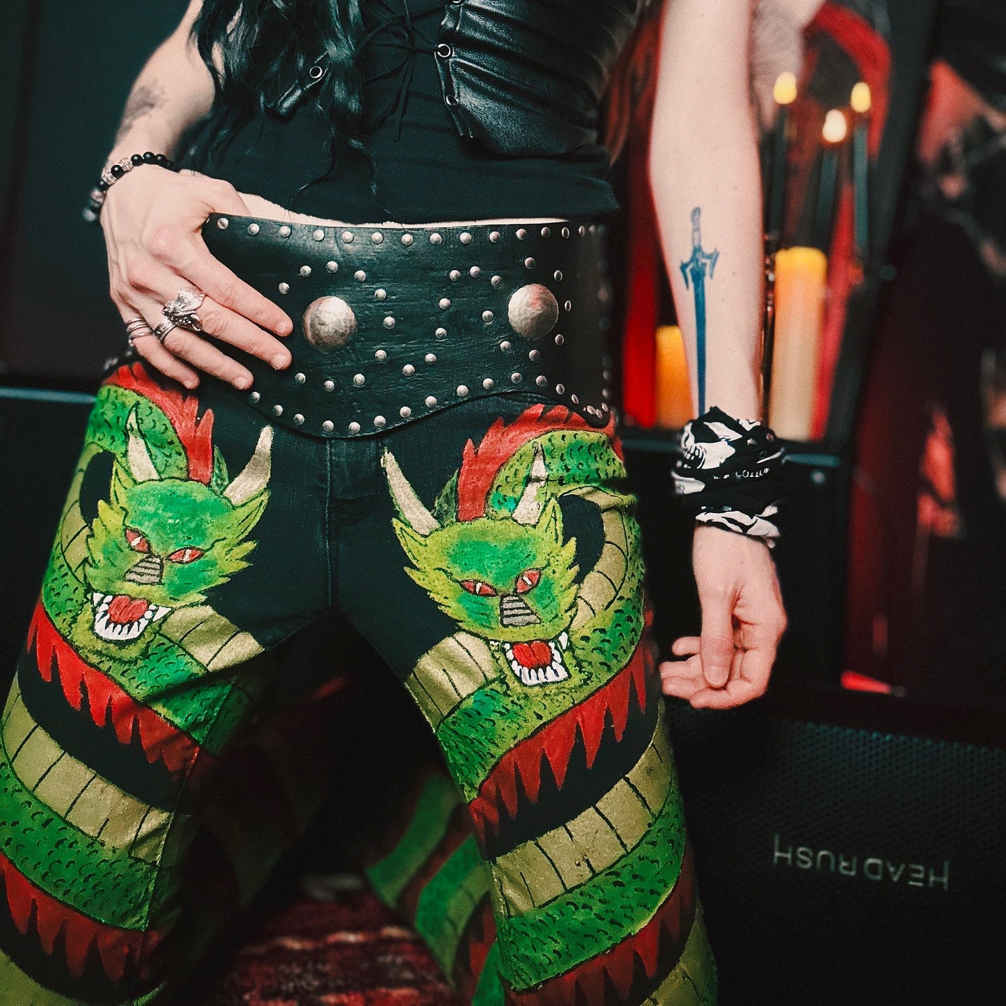 Hand Painted Dragon Jean Pants