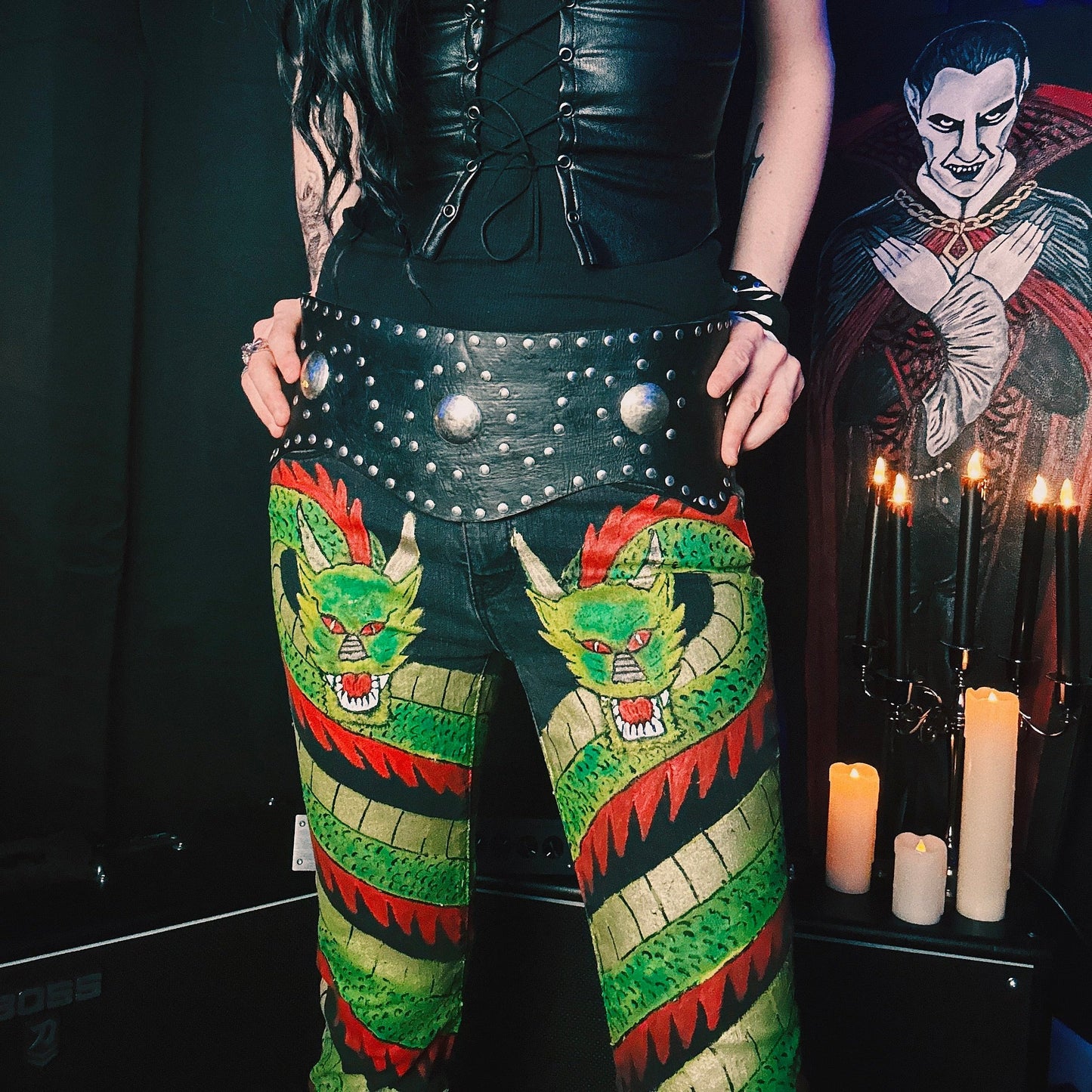 Hand Painted Dragon Jean Pants