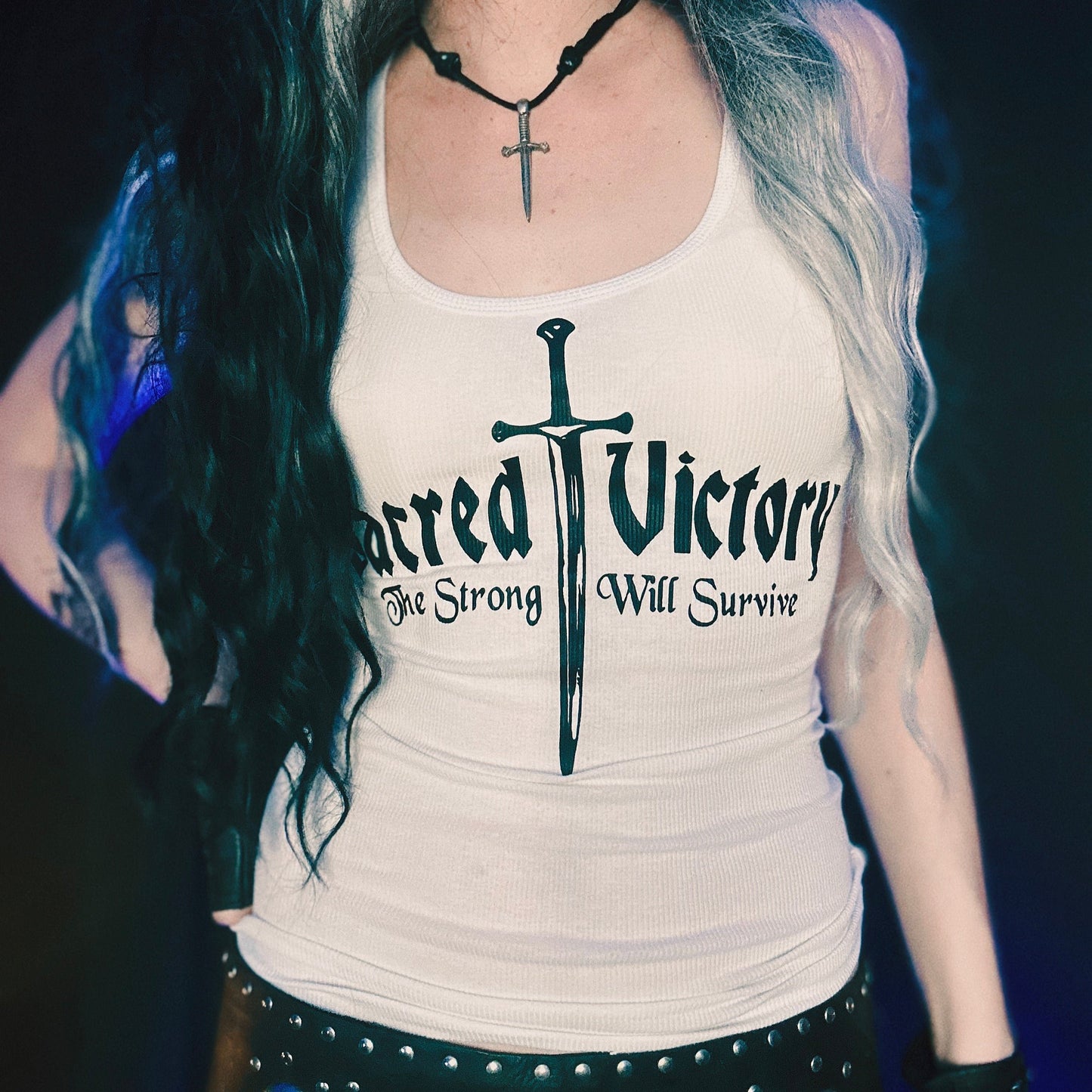 Sacred Victory Dagger White Ribbed Custom Tank Top