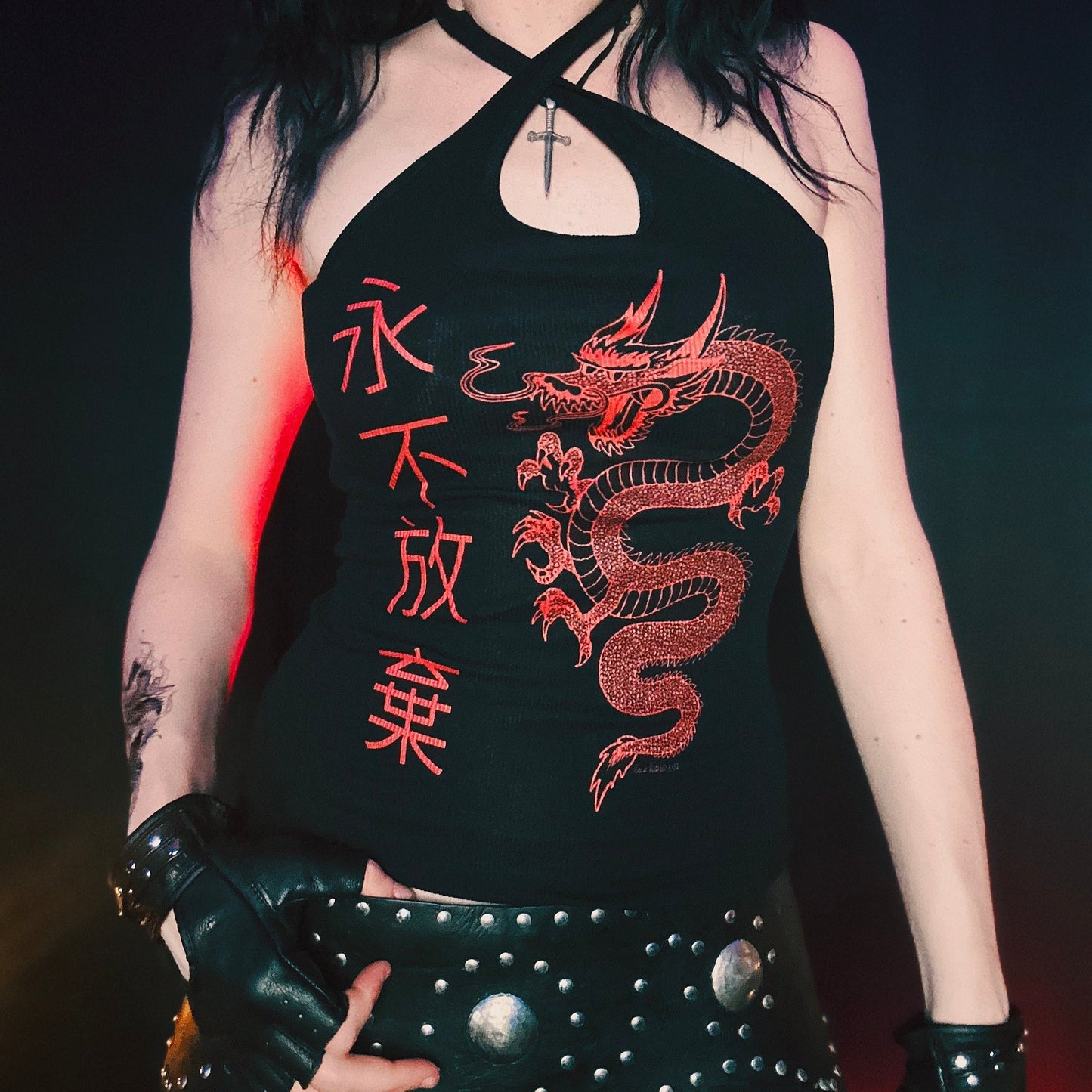 Red Dragon Black Ribbed Custom Tank Top