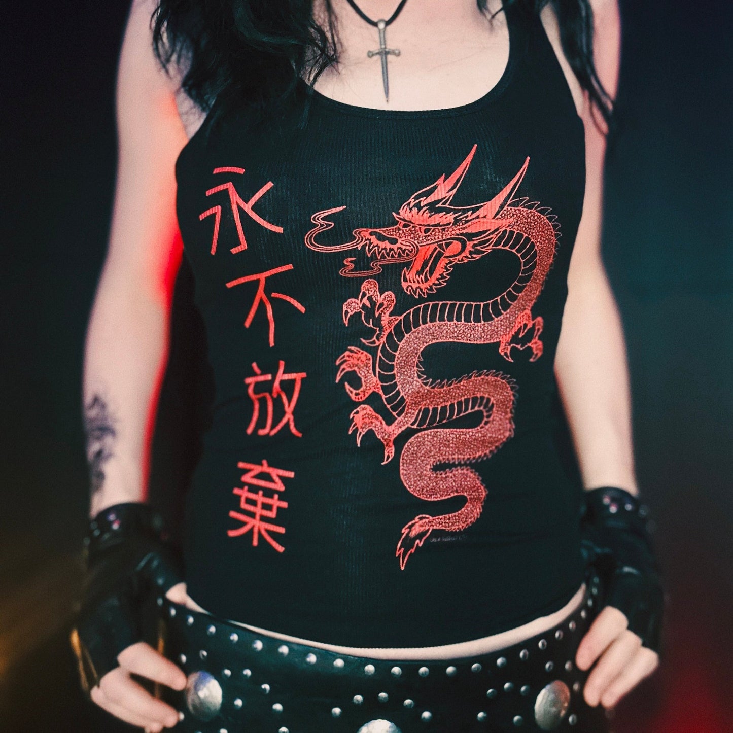 Red Dragon Black Ribbed Custom Tank Top