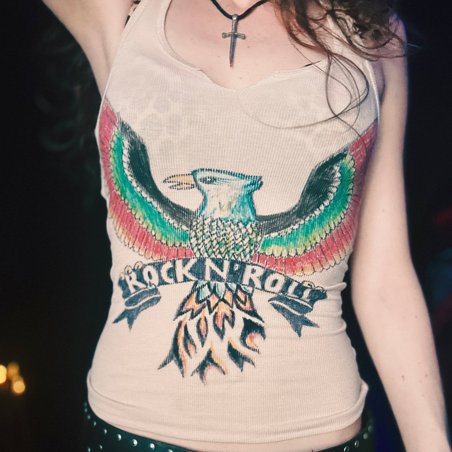 Rock N' Roll Eagle Biege Ribbed Custom Tank Top