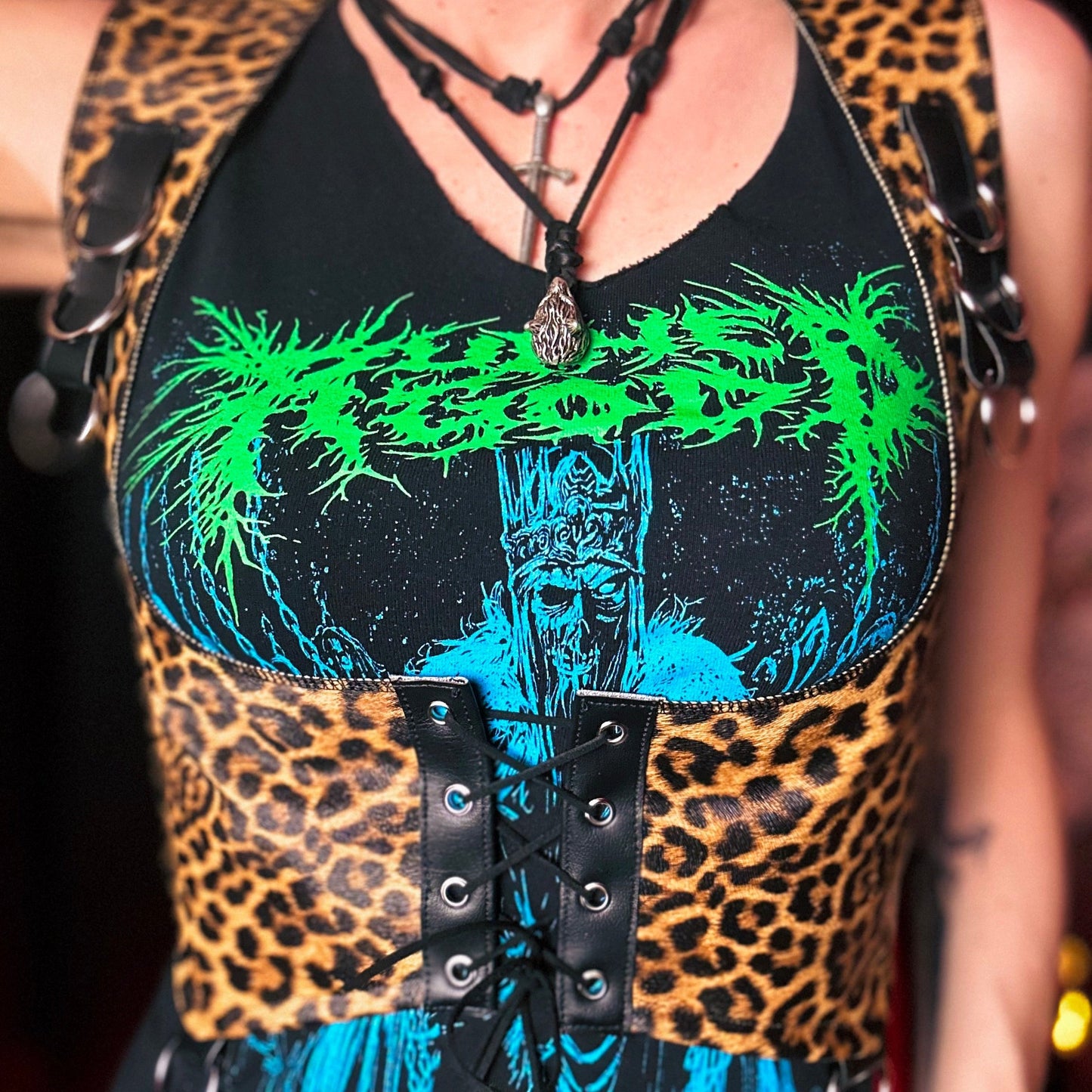 Cheetah Faux Leather Lace Up Corset Vest